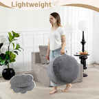 Round Stuffed Pouf Ottoman (Gray, 20" D x 20" W x 15" H) | Corduroy Foot Rest with Rebound Foam Filling, Furry and Fluffy Foot Stool Ottoman, Floor Poufs for Living Room