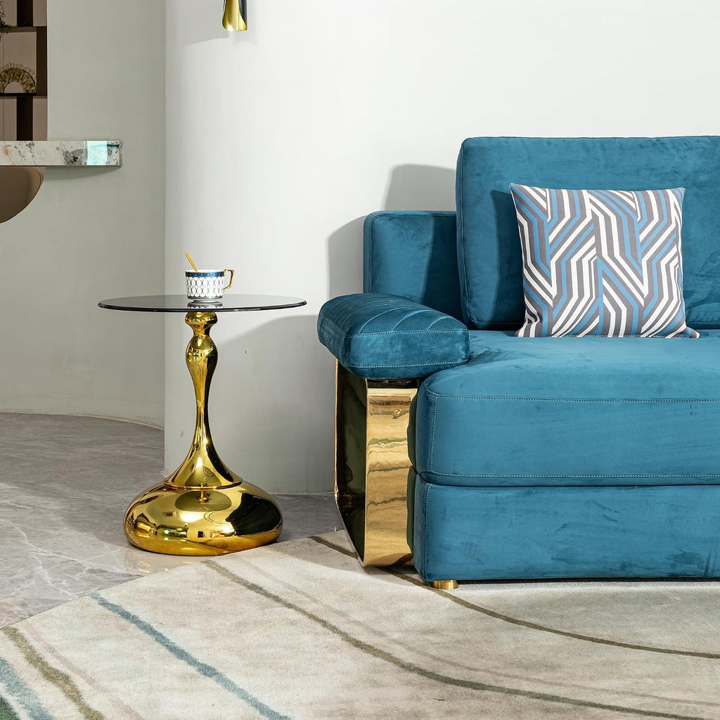 17 inches Metal Small RoundSofa Side Table, Coffee Drink Cocktail Table, Small Accent Pedestal Table for Living Room Corners and Small Spaces