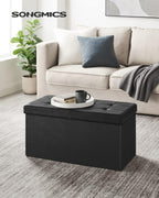 SONGMICS MAZIE Collection - 30 Inches Storage Ottoman Bench with Flipping Lid, Storage Chest Footstool, Load 660 lb, for Entryway, Living Room, Bedroom, Synthetic Leather, Black ULSF45BK
