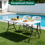 Folding Table, 5ft Portable Foldable Table Picnic Table with Carry Handle Plastic Table, White