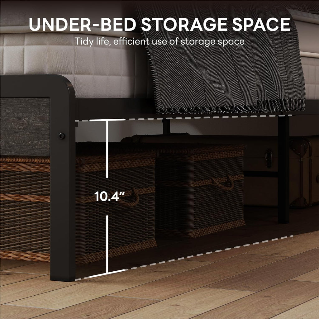 LIKIMIO Full Bed Frame with Headboard, Dark Wood Camas Full with Strong Supports, Sturdy, Noise-Free, No Box Spring Needed, Grey