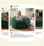 4FT Bean Bag Chair Large Beanbag Chairs for Adults with Memory Foam Removable Cover Luxurious Braided Fabric, Adult Bean Bag Chairs for Living Room Bedroom Gaming Dorm Office（Green,4FT-44"*44"*24"）