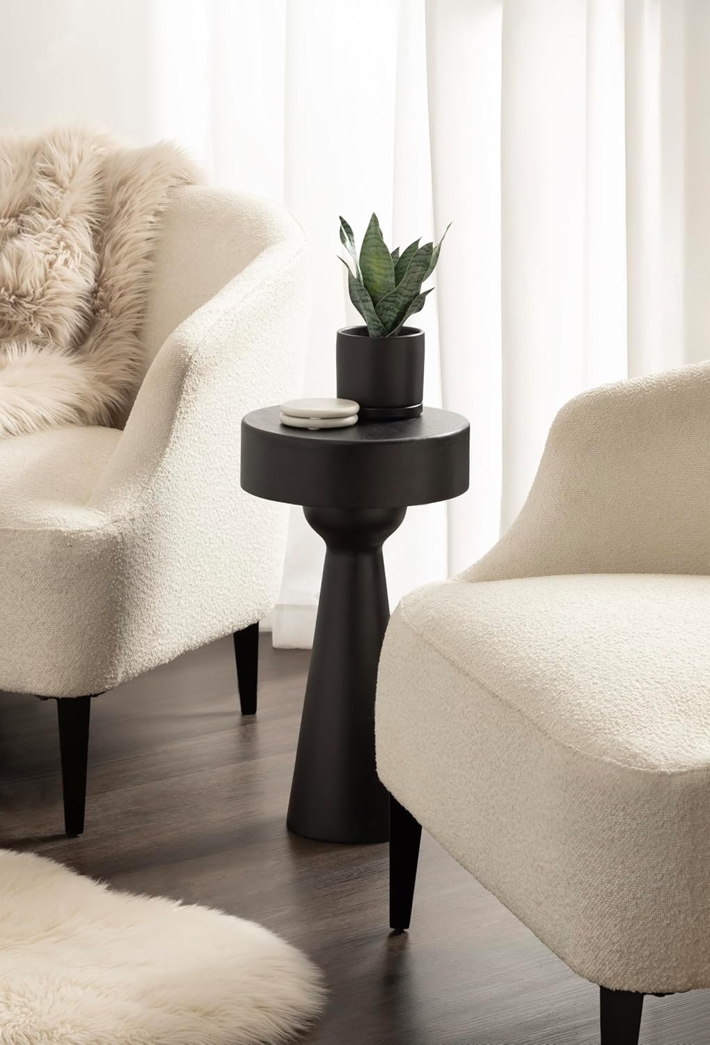 Kate and Laurel Solbrett Modern Sophisticated Round Side Table, 12 x 12 x 22, Black, Sculptural Living Room End Table with Unique Pedestal Table Design for Use as Bedroom Nightstand