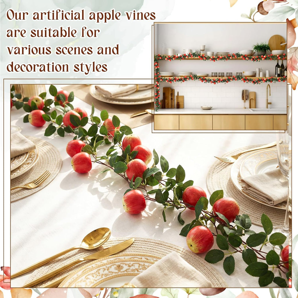 Suncalla 6 Pcs Artificial Apple Garland 57inch Fake Apples Bunch Strings with Stem and Leaves Fruit Hanging Vines Decorations for Kitchen Table Centerpieces Wall Party Birthday