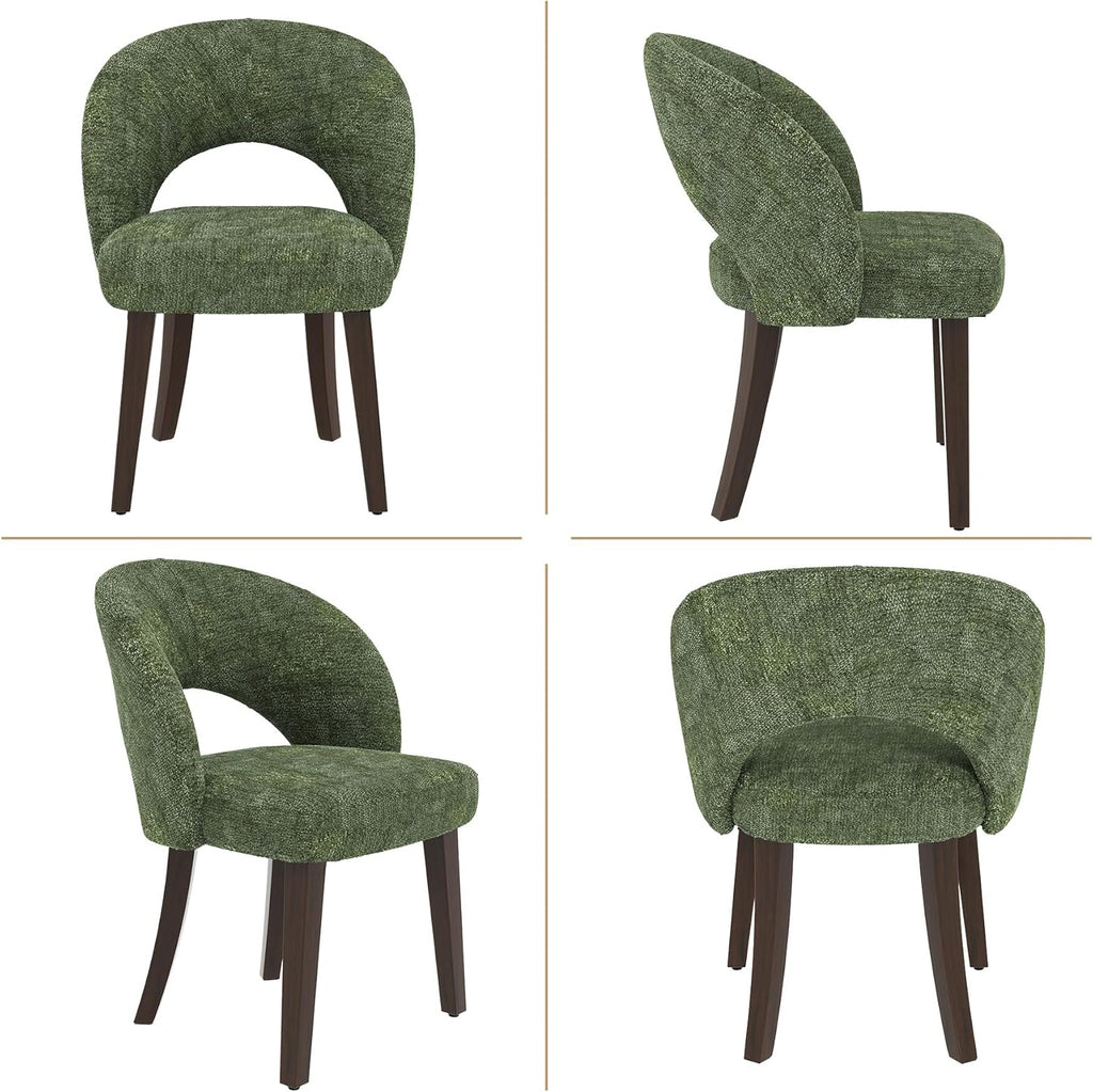 Dining Chairs Set of 2, Mid Century Modern Dining Chairs with Solid Wood Legs, Curved Back Kitchen Chair Farmhouse Side Upholstered Chairs for Kitchen Dining Room, Green
