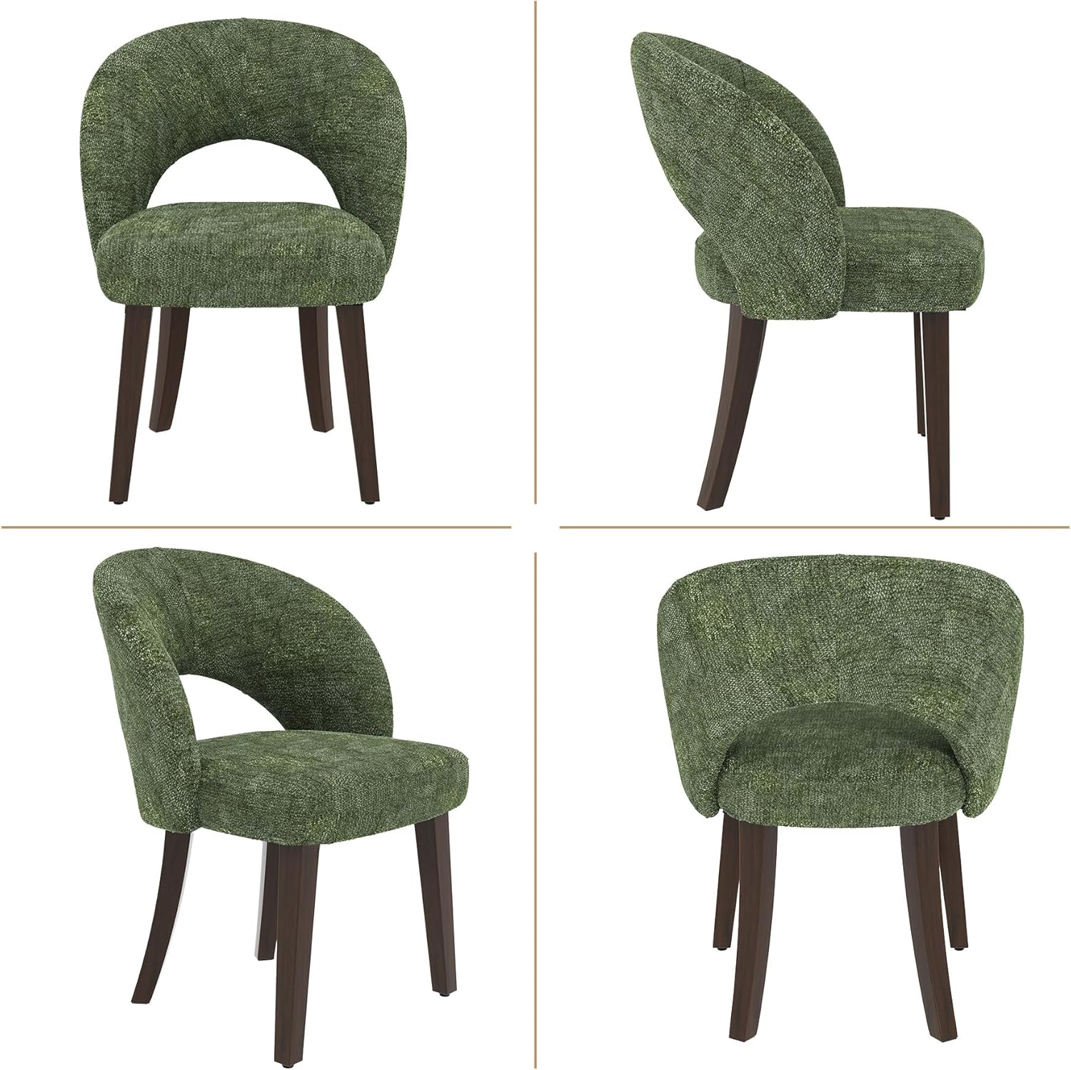 Dining Chairs Set of 2, Mid Century Modern Dining Chairs with Solid Wood Legs, Curved Back Kitchen Chair Farmhouse Side Upholstered Chairs for Kitchen Dining Room, Green