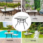Tangkula 32" Square Outdoor Dining Table with Tempered Glass Top, Outside Bistro Table with 2" Umbrella Hole & Metal Frame, Patio Dining Table for Backyard, Lawn, Deck & Poolside