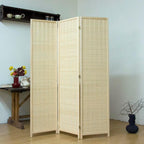 3-Panel Bamboo Room Divider - 5.6 ft Tall Beige Folding Privacy Screen, Double-Sided Freestanding Partition Wall with Natural Wood Frame for Home Office & Corner Privacy