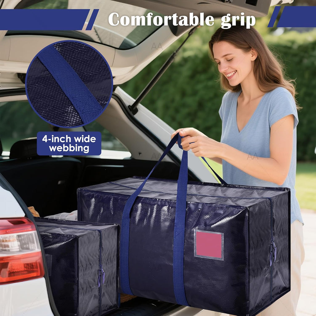 6 Pack Moving Bags Heavy Duty 210GSM with Full-Open Side Zipper, 93L 220lbs Waterproof Foldable Storage Totes for College Dorm Move-In, Moving Boxes Alternative & Home Organization, Blue