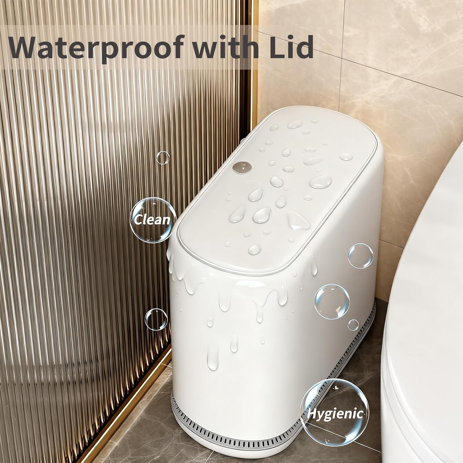 Small Bathroom Trash Can with Lid, 3 Gallon Slim Garbage Bin with Pop-Up Lid & Air-Pressure Bag Lock, Mini Waste Basket for Bathroom, Bedroom, Kitchen, Office, Rv, White - Includes 75 Bags (5 Rolls)