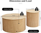 Fluted Round Nesting Coffee Table Set of 2, Mid Century Modern Wood Coffee Table and End Table Set, Minimalist Center Tables Circle Side Table for Living Room, Office(Natural)