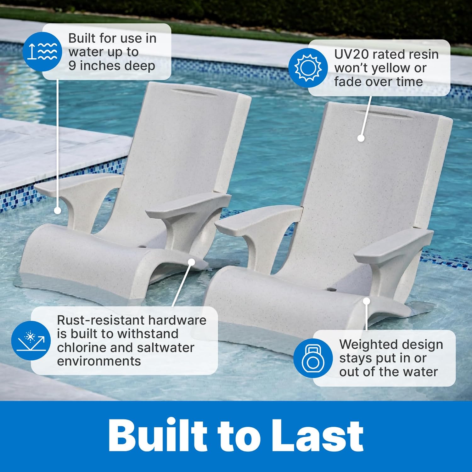 Step2 Vero Adirondack Chair, in Pool or Patio Lounge Seat for 9-inch Sun Shelves, Grey with Speck