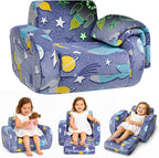 3-in-1 Kids Couch, Toddler Chair Comfy 1-3 Years Old, Kids Fold Out Couch with Blanket, Convertible Sofa to Lounger for Girls and Boys Reading, Playing, Napping - Blue