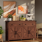 VVFLU Buffet Cabinet with Storage Farmhouse with 4 Doors and 2 Drawers, 55'' Large Kitchen Storage Cabinet Cherry Wood Coffee Bar Buffet Sideboard for Kitchen, Dining Room, Living Room