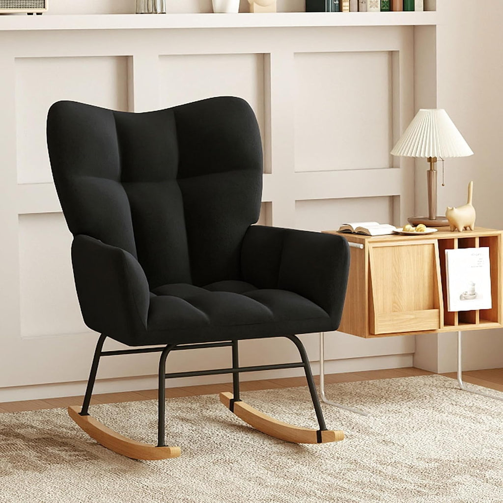 KROFEM Comfort Rocking Chair for Nursery,Anti-Tip Glider with 440 Lb Limit and Breathable Cotton Cover,Grey
