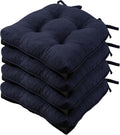 Wellsin Chair Cushions for Dining Chairs, Non-Slip Kitchen Chair Pads with Ties, Tufted Shredded Foam Kitchen Chair Cushions Set of 4, 15.5" X 15.5", Navy