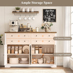 HOSTACK 55" Coffee Bar with 4 Large Drawers, 40" Tall Buffet Cabinet with Storage, Kitchen Storage Cabinet, Modern Farmhouse Sideboard Buffet, Adjustable Shelves for Living Room, White
