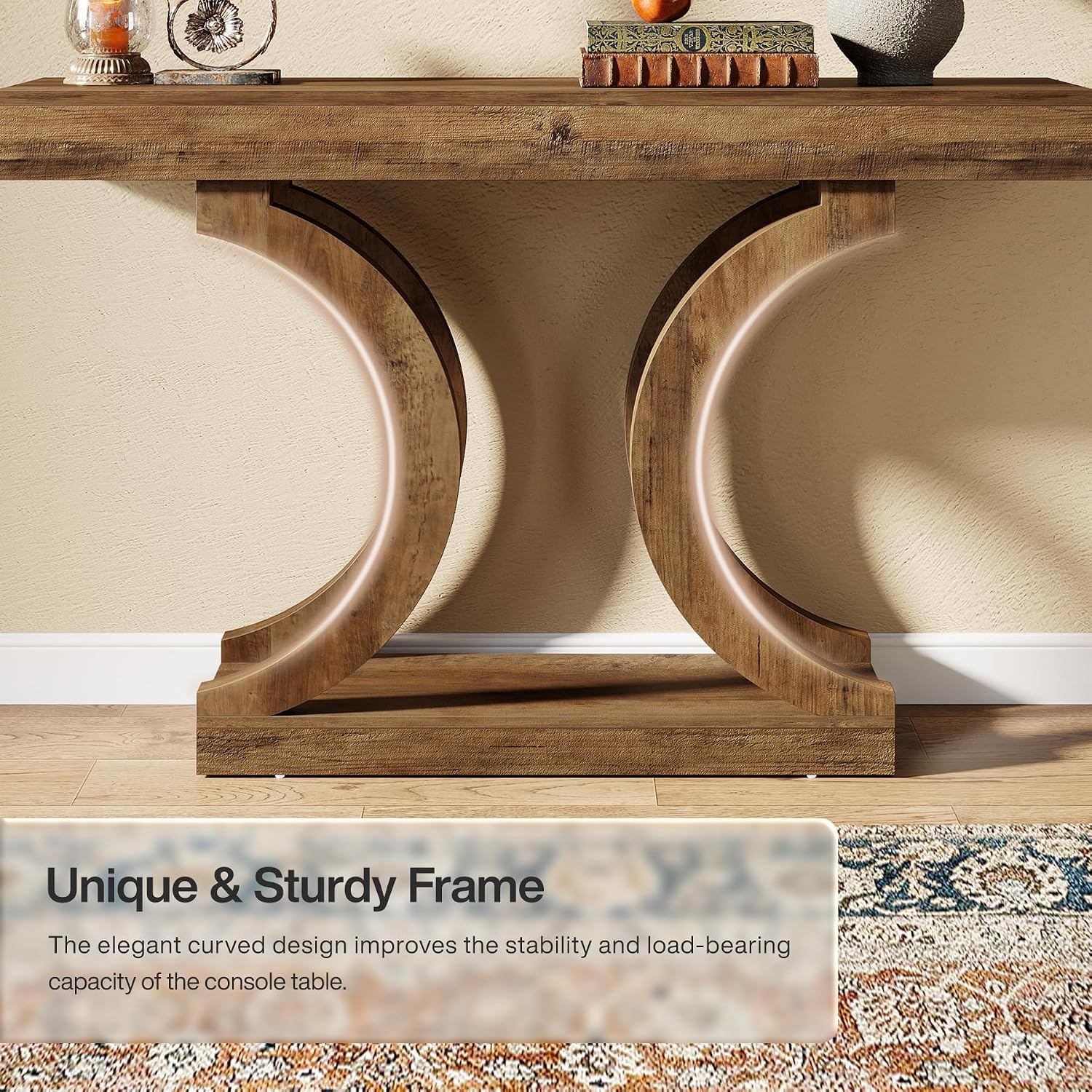 Tribesigns 43-Inch Farmhouse Curved Console Entryway Table for Living Room | 2 Tier Diaplay Space, Unique Curved Base, Adjustable Leg Pads, Sofa Table Behind the Couch,Thickened Sturdy Tabletop