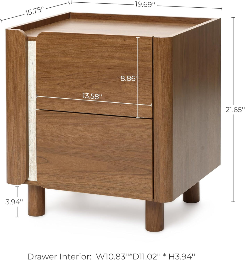 LuxenHome 21.6" Brown Nightstand with 2 Drawers, Mid Century Modern Night Stand for Bedroom, Wooden Bedside Table for Living Room