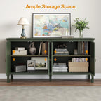 RoyalCraft 63'' Buffet Cabinet with Mirror Butterfly Carved Door, Sideboard Cabinet with Adjustable Shelves, Vintage Accent Credenza Media Console for Entryway, Kitchen, Forest Green