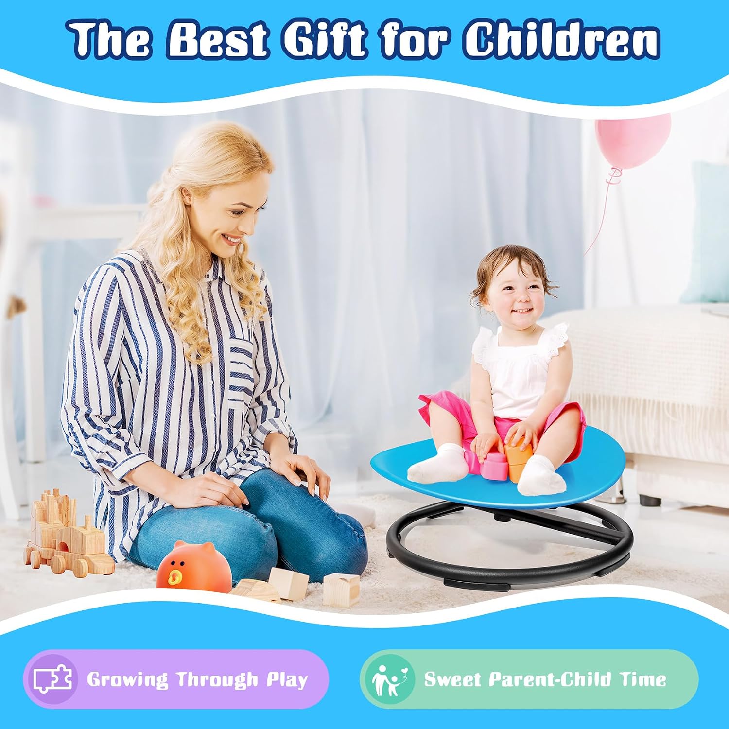 Sensory Spinning Chair for Autistic Kids, ADHD Autism Swivel Chair Training Body Coordination, Metal Base Non-Slip Sit and Spin Toys for Kids Gift