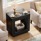 Tribesigns Rustic Wood End Table, 2 Tiered Square Side Table with Storage Shelf, Industrial Sofa Side Table for Living Room, Entrance (2, Black)