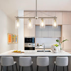 Island Light for Kitchen, 4-Light Linear Chandelier Pendant Lighting for Kitchen Island, Brushed Nickel Dining Room Light Fixture Over Table with Clear Glass Shades