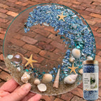 HappyFiller 1.3 Pound Broken Crushed Glass 3-7mm Fairy Garden Succulent Gravel Soil Cover Mini Stone Pieces,Vase Filler,Candle Holder Decor Mini Rock,DIY Resin Art,Paint,Craft Glitter,Pacific Blue