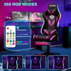 HOFFREE Gaming Chair with Bluetooth Speakers and Led Lights Massage Video Game Chair with Footrest Reclining High Back Computer Gamer Chair Purple and Black