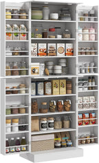 65" Kitchen Pantry Cabinet, Modern Storage Cabinet with Doors and Shelves, Freestanding Cupboard for Dining Room, White,13.8 * 23.6 * 65.4