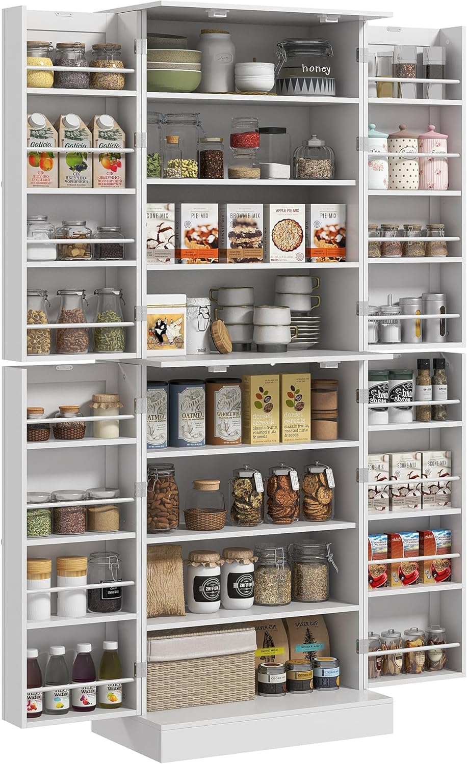 65" Kitchen Pantry Cabinet, Modern Storage Cabinet with Doors and Shelves, Freestanding Cupboard for Dining Room, White,13.8 * 23.6 * 65.4