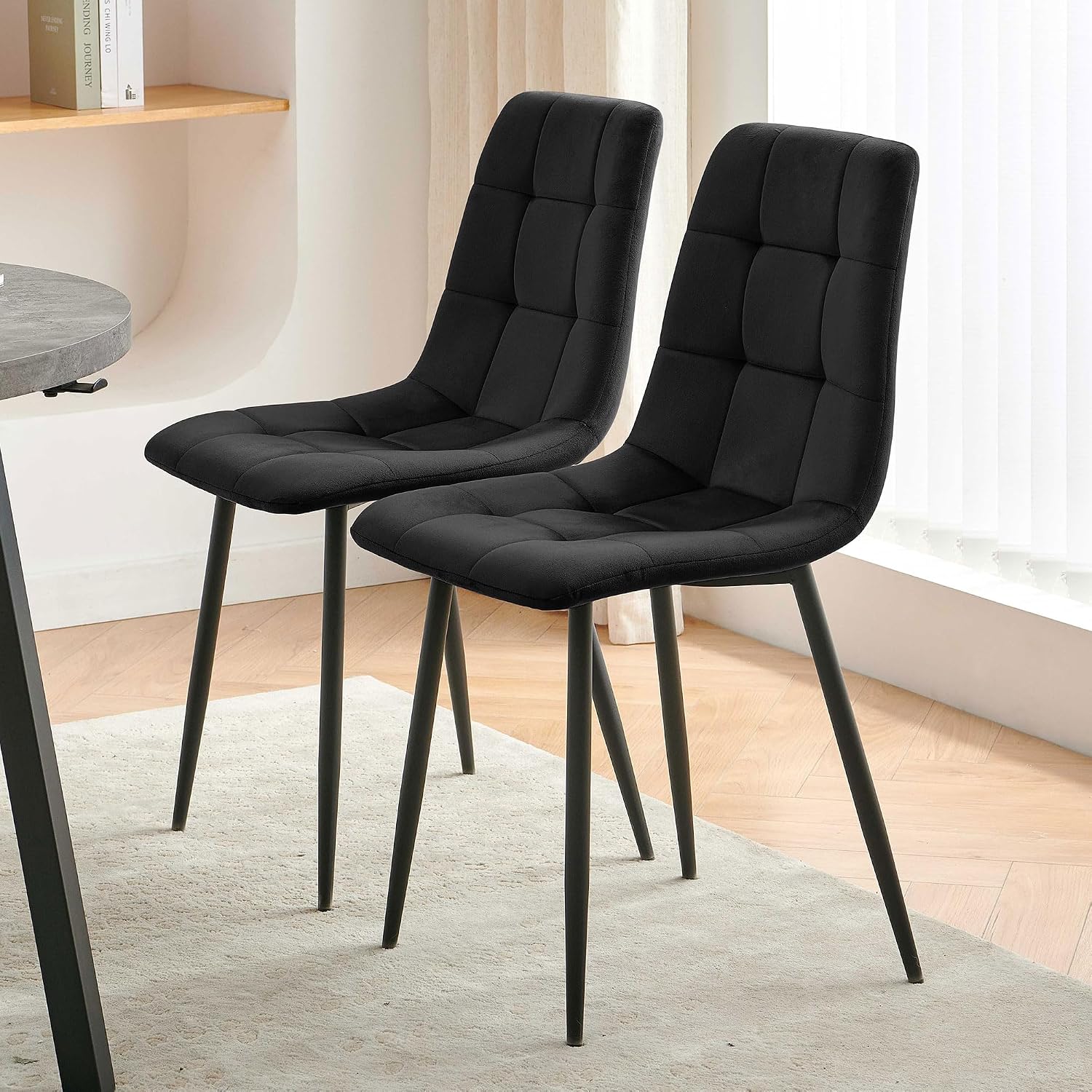 Homedot Black Dining Chairs Set of 4, Modern Upholstered Velvet Kitchen Reception Chairs Tufted, Comfortable Living Room Chairs for Apartment/Dining Hall