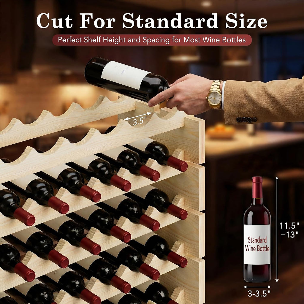 F2C Wood 96-Bottle Stackable Modular Wine Rack Wood Wine Cabinet Free Standing Wine Storage Organizer Display Shelf Wine Bottle Holder Kitchen Decor Classic Style, Wobble Free (96 Bottles)