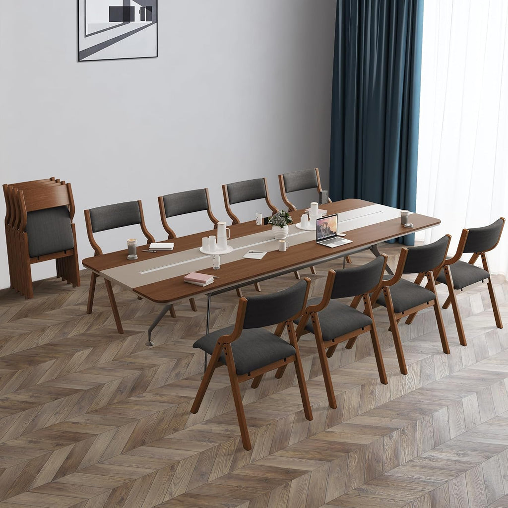 Folding Upholstered Dining Chairs 2-Piece Set,Dark Grey+Walnut | Upholstered with padded seat and backrest, Solid Wood legs, Modern Side Chair, No Assembly Required,Foldable & Space-Saving