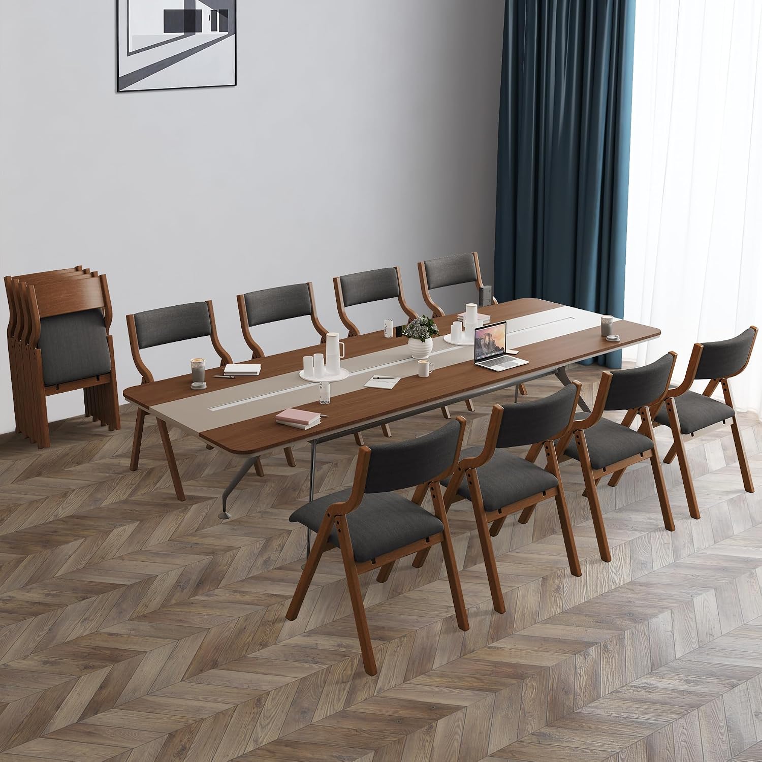 Folding Upholstered Dining Chairs 2-Piece Set,Dark Grey+Walnut | Upholstered with padded seat and backrest, Solid Wood legs, Modern Side Chair, No Assembly Required,Foldable & Space-Saving