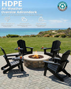 FOOWIN Folding Adirondack Chair Set of 4, HDPE Adirondack Chairs with Cup Holder, Weather Resistant Plastic Fire Pit Chairs for Outdoor, Patio, Lawn, Garden, Backyard, Deck, Black