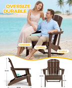 Folding Adirondack Chair Set of 4, Lightweight - Portable HDPE Patio Chair, All-Weather Space-Saving Foldable Fire Pit Seating for Camping, Backyard, Deck-Coffee
