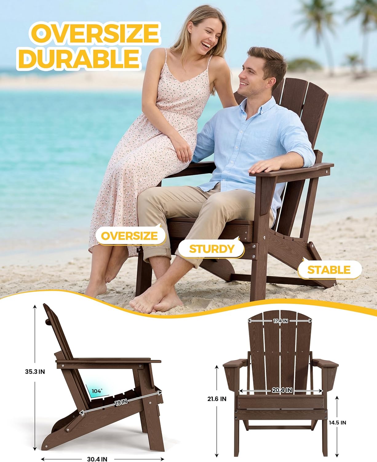 Folding Adirondack Chair Set of 4, Lightweight - Portable HDPE Patio Chair, All-Weather Space-Saving Foldable Fire Pit Seating for Camping, Backyard, Deck-Coffee