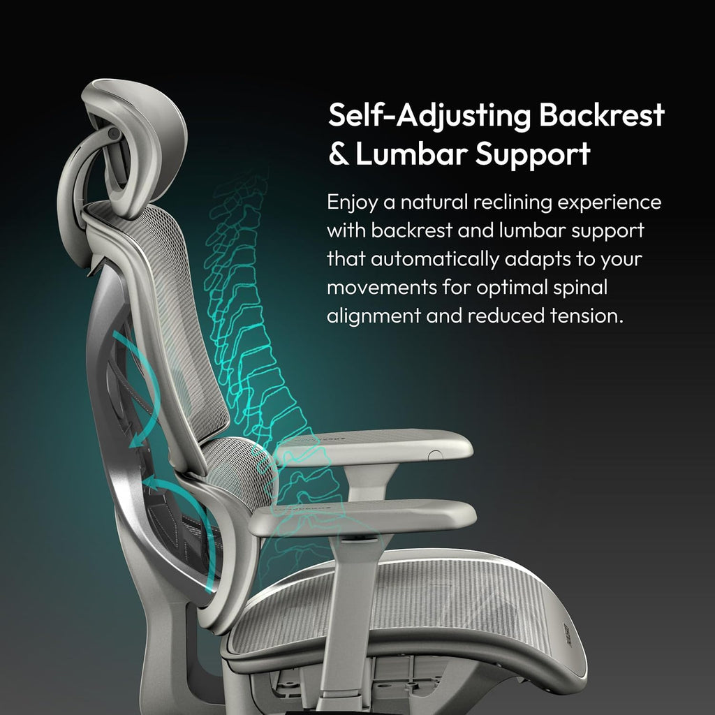 ThunderX3 XTC Ergonomic Office Chair, for Adults Gaming Chair, High Back Desk Chair, Synchronous Tilt, Self-Adjusting Lumbar Support and Backrest, Adjustable Headrest, Breathable Mesh, Grey