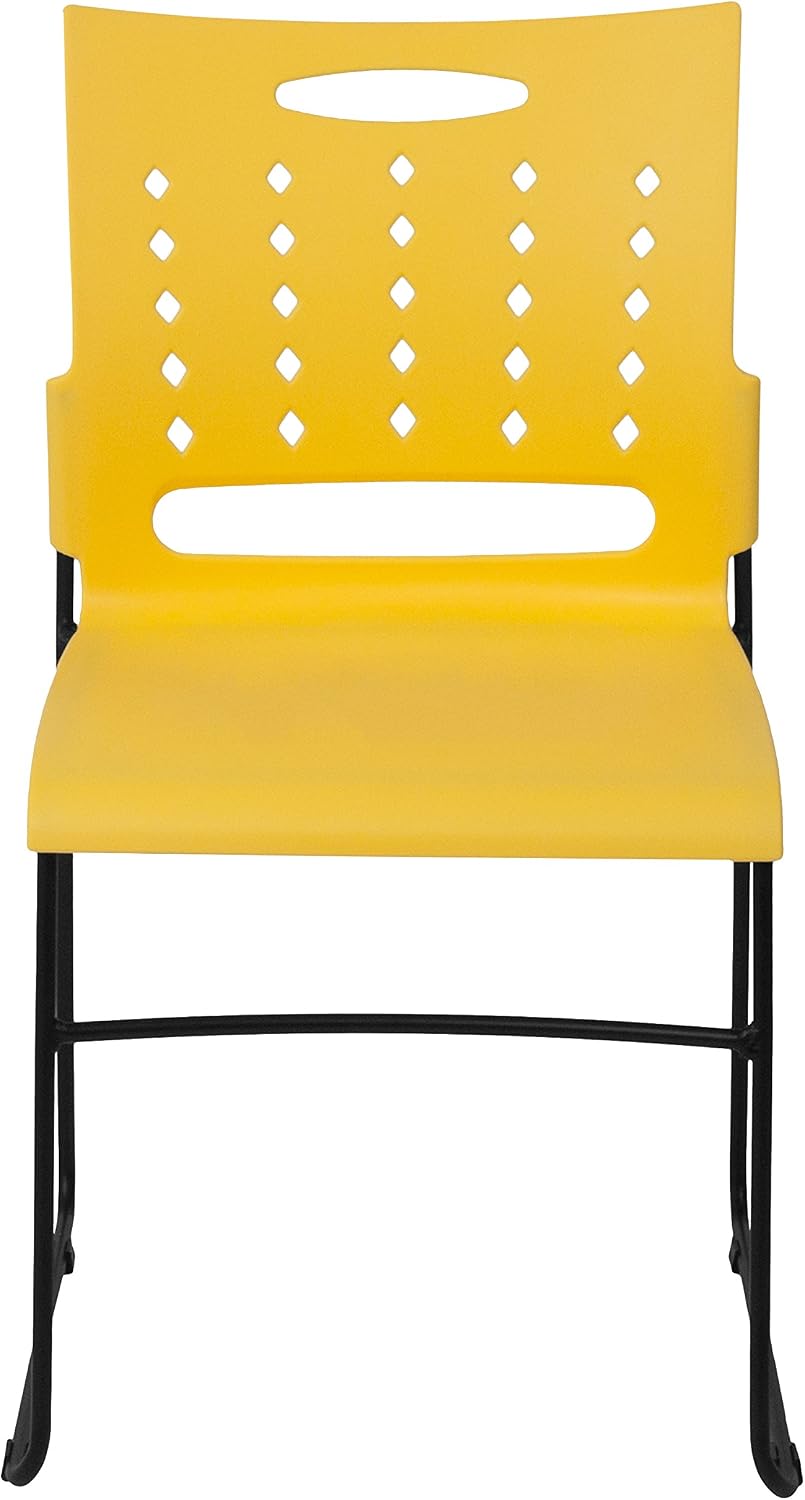 EMMA + OLIVER 881 lb. Capacity Yellow Sled Base Stack Chair with Air-Vent Back