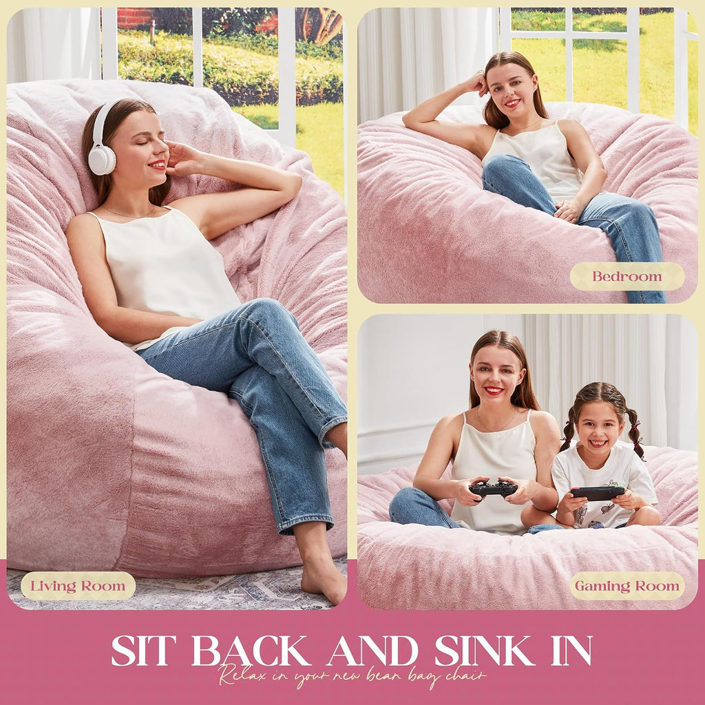 Hobestluk Bean Bag Chair for Adult Giant Beanbag with Filler Pink 3FT | Breathable Material Removable Machine Washable Cover Memory Foam Living Room Bedroom Reading Gaming Oversized Large Big