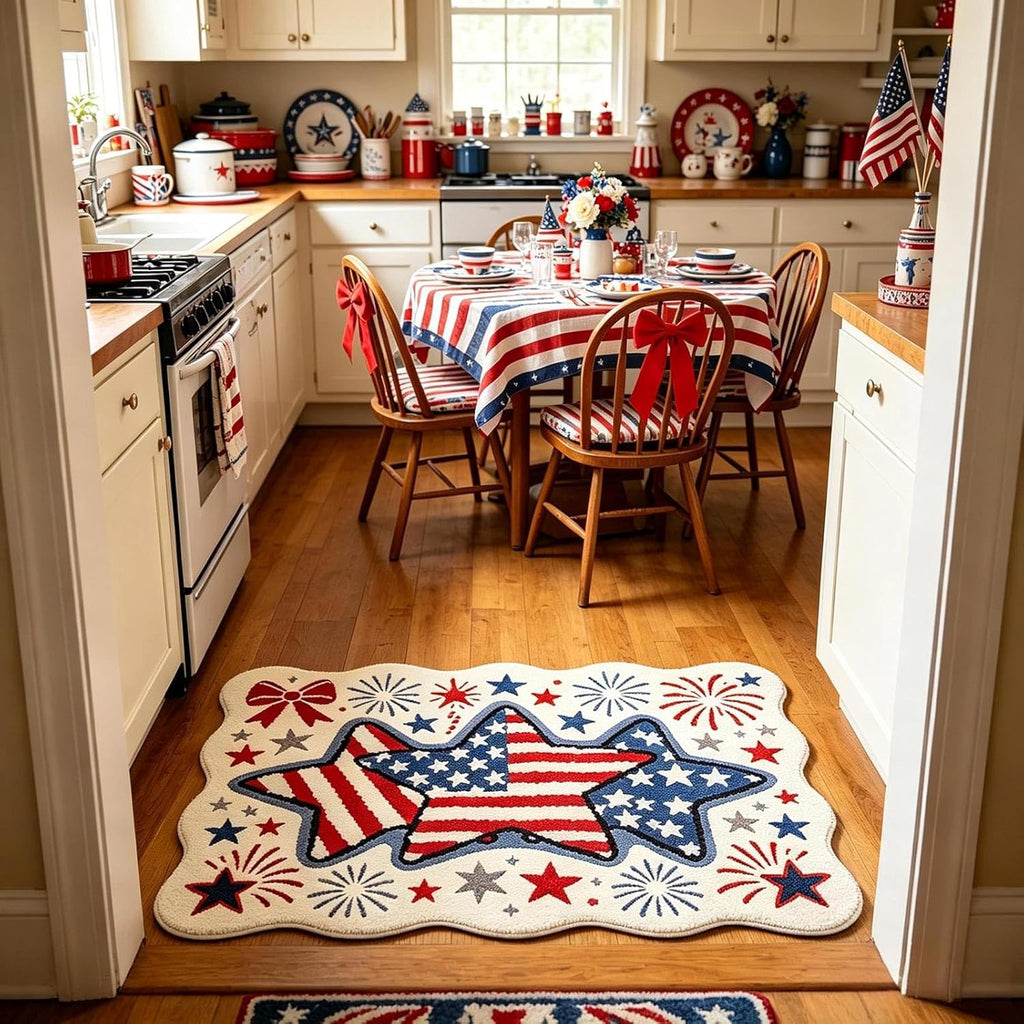 Patriotic Door Mat 4th of July Doormat Durable American Flag USA Front Door Mat Outdoor Non‑Slip Red White Blue Welcome Mat Plush Bathroom Rug Entryway Floor Mats Indoor Outdoor Decor 23.62x15.75in