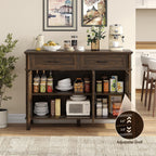 48 Inch Sideboard Buffet Cabinet with Storage, Farmhouse Coffee Bar Cabinet with 4 Drawers, Adjustable Shelves, Wood Sideboard Credenza for Kitchen, Living Room, Entryway, Brown