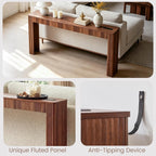 79" Fluted Console Table with Charging Station, Mid Century Modern Narrow Entryway Table with Power Outlet & USB Ports, Long Wooden Sofa Table Behind Couch, Hallway Accent Table for Foyer
