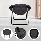 Grezone Folding Faux Fur Saucer Chair,Portable Folding Soft Moon Chair for Bedroom, Dorm Rooms, Apartments, Lounging, Garden and Courtyard, Black
