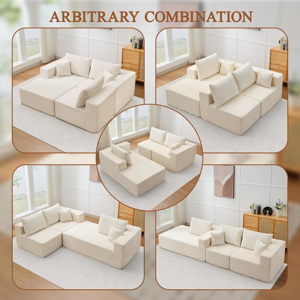Modular Sectional Sofa for Living Room, 108" Cloud Couch Sectional with L-Shape Chaise, Modern Upholstered Corduroy Boneless Couch with Memory Foam Deep Seat, No Assembly Required (Beige)