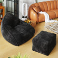 Cloud Large Bean Bag Chair with Ottoman, Corduroy Fabric+35D Memory Foam Big Beanbag Chair for Adults,Lounger Chairs Sofa Boneless Puff Chair for Living Room (Beige) (Black, Clouds)