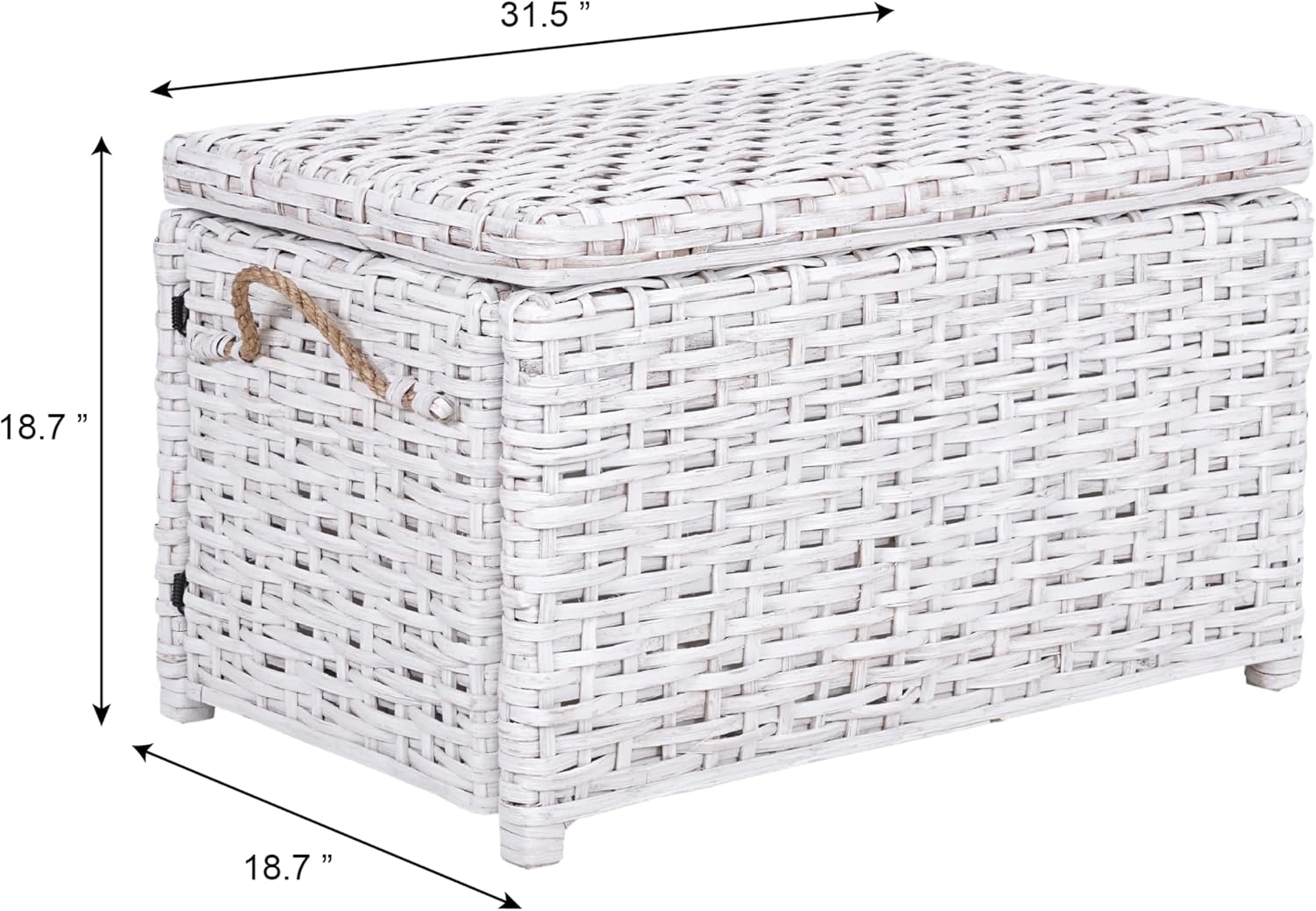happimess HPM9003E Jacob 31.5" Handwoven Wicker Storage Trunk, Distressed White, Collapsible for flat storage, for Office, Dorm Room, Entryway, Bedroom, Dining Room