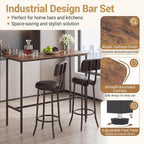 Giantex 3-Piece Bar Table and Chairs Set, Counter Height Pub Table and 2 Upholstered Stools with Backrest & Footrest, Space-Saving High Top Bistro Table Set for Breakfast Nook, Small Space