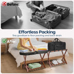 Whitmor Bamboo Luggage Rack with Bottom Shelf, Foldable Suitcase Stand, Heavy Duty Storage Shelf, 5 Nylon Straps & X-shaped Frame, Fully Assembled Walnut Luggage Holder for Guest Room, Bedroom, Hotel